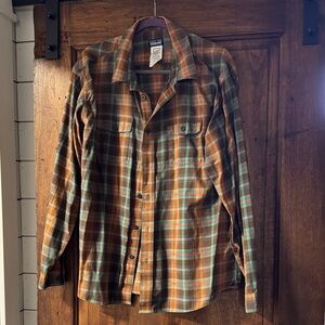 Patagonia Men's Casual Button Down Shirt - Brown and Blue Plaid